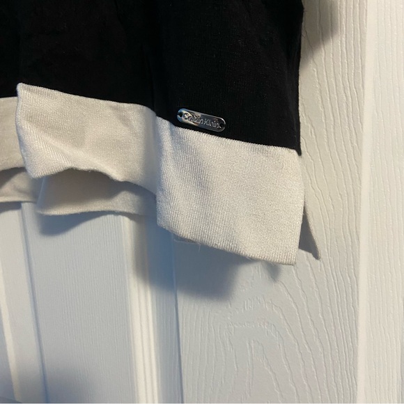 Calvin Klein Women’s Black & Off-White 3/4 Sleeve Collared Sweater Size L - Picture 5 of 12